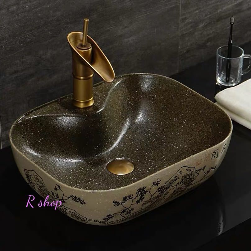 A040925置き型洗面ボウルセット 手洗い器 ．陶磁器 手洗い鉢 洗面台 蛇口 排水ホース付き