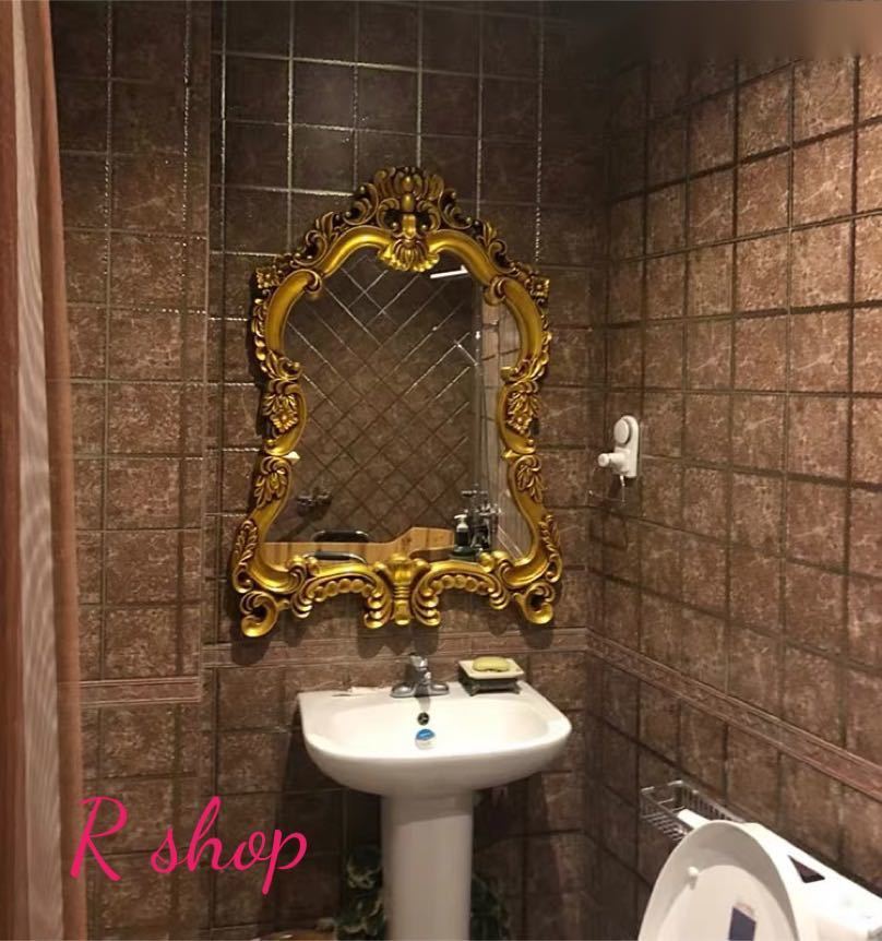 大型ミラー 吊鏡 壁掛け鏡 .壁掛けミラー 豪華ウォールミラ 高級豪華鏡 アンティーク調 80x110cm [2]