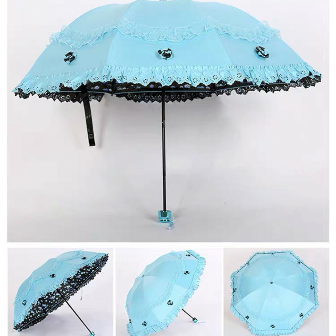 A05356020220711-28 折り畳み傘 晴雨兼用 レディース UVカット 遮熱 刺繍 雨傘日傘 紫外線カット