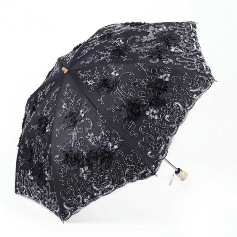 20220712-2　折り畳み傘 晴雨兼用 レディース UVカット 遮熱 刺繍 雨傘日傘 紫外線カット