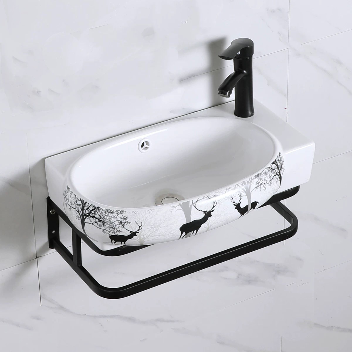 A00286820220715-1　手洗器 洗面器 家庭用壁掛け式 混合水栓（蛇口・排水ホース付き）