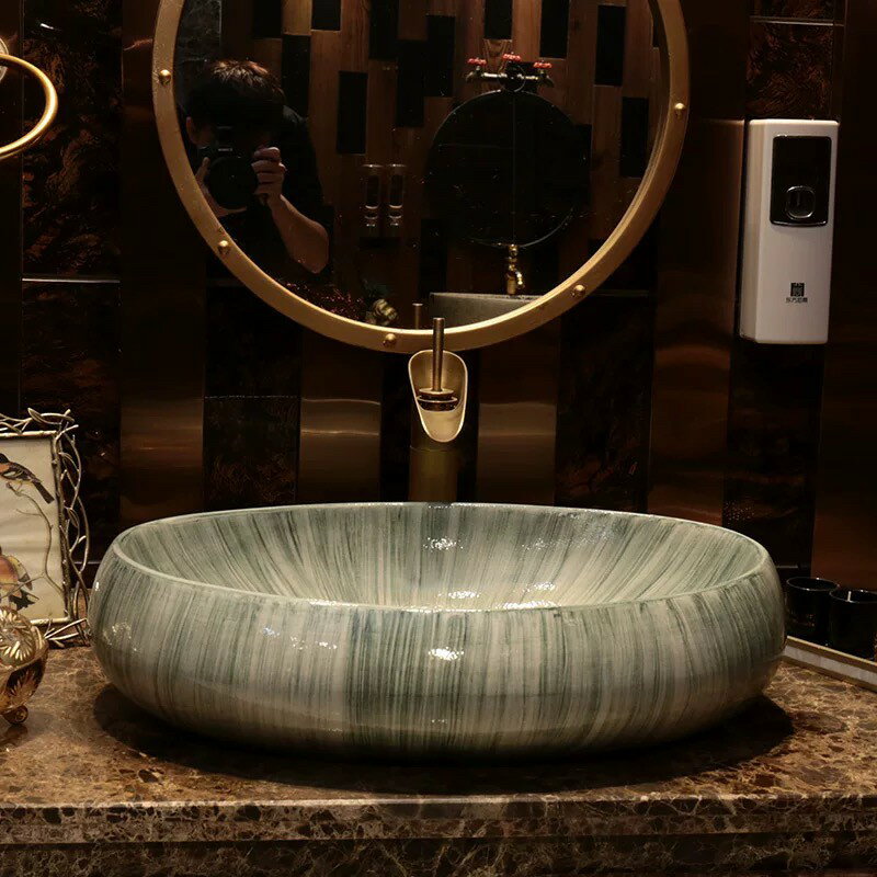 A00280920220706-25　高級洗面台 洗面ボウルセット洗面ボール 陶器 手水鉢 手洗器蛇口 排水金具付き