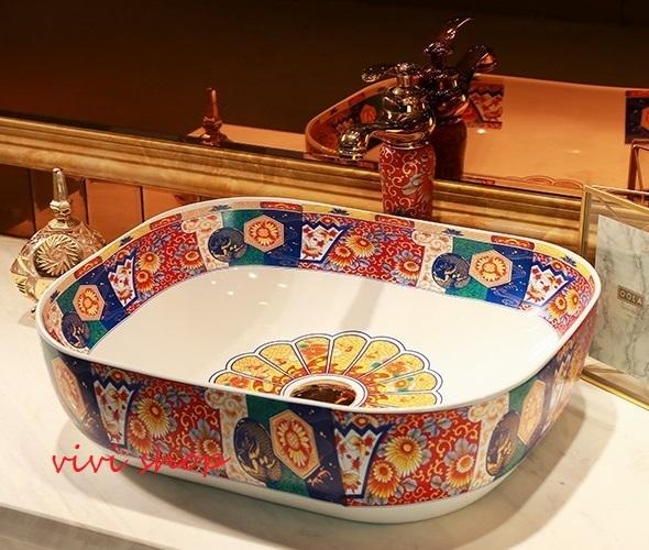 A0488770121F182豪華洗面ボウルセット陶器洗面台 トイレ 手水鉢 手洗器 手洗い鉢 洗面器　蛇口 排水金..