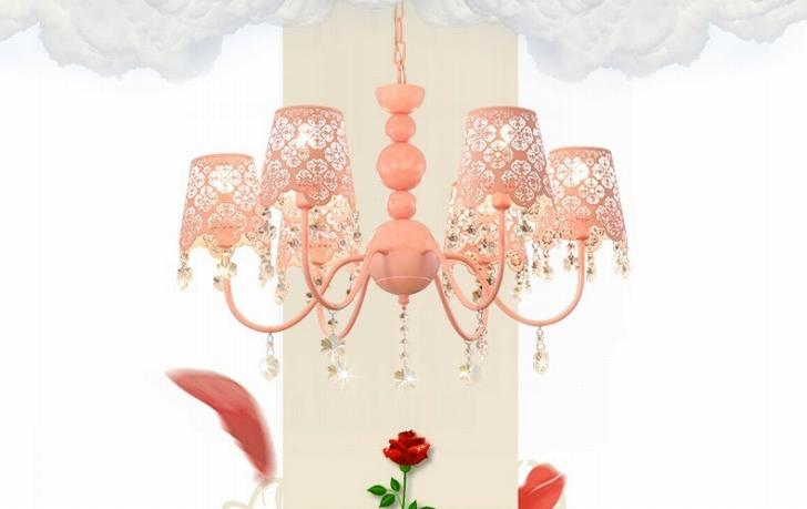 Pendant Lamps - A0546880720L45-61ペンダントライト．洋風照明　シャンデリア　北欧デザイン シーリングライト不可 天井照明.水晶.6灯ピンク 電源直結タイプ