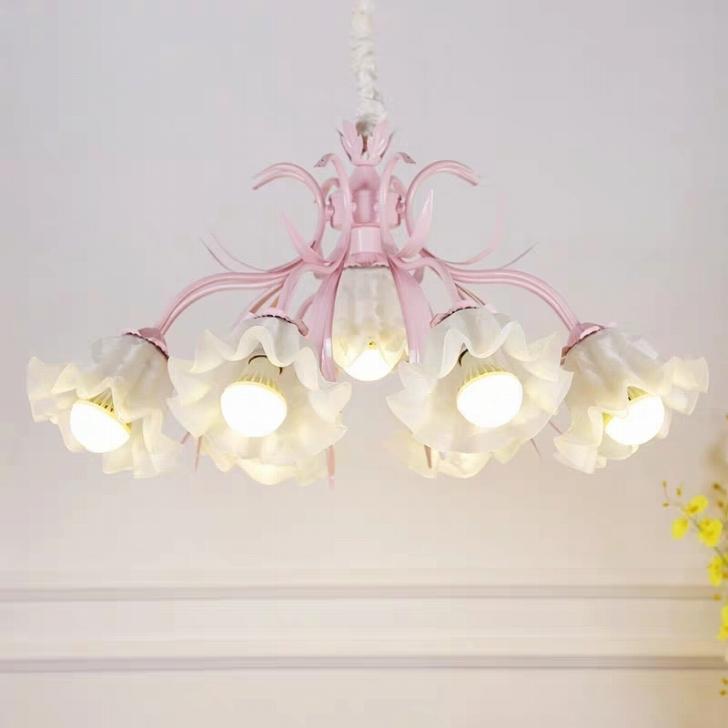 樂天商城 - A0622160720L20ペンダントライト．洋風照明　シャンデリア　北欧デザイン 天井照明 6+1灯ピンク 電源直結タイプ