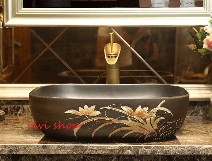 0121F189豪華洗面ボウルセット陶器洗面台 トイレ 手水鉢 手洗器 手洗い鉢 洗面器　蛇口 排水金具付き