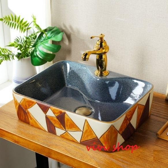 A0362850121F173-3豪華洗面ボウルセット陶器洗面台 トイレ 手水鉢 手洗器 手洗い鉢 洗面器　蛇口 排水金具付き