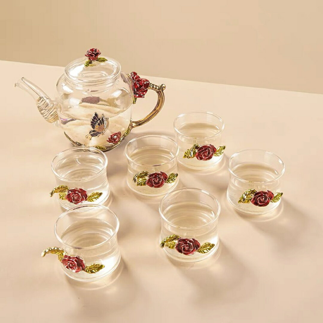 A037487花柄ディーニ ティーカップ6客セット ガラス食器 お茶用品 おしゃれ