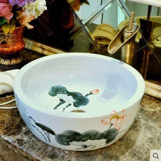 A0166551220F140-2豪華洗面ボウルセット陶器洗面台 トイレ 手水鉢 手洗器 手洗い鉢...