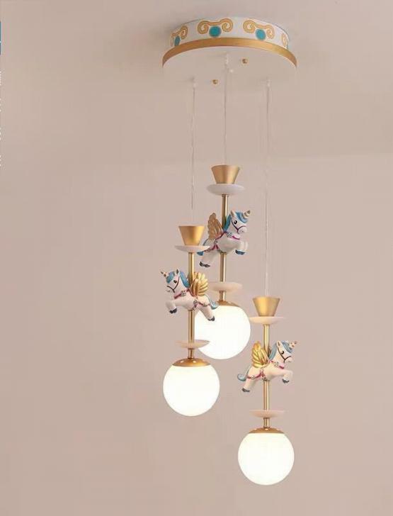 A0598100720ペンダントライト．洋風照明　シャンデリア．北欧デザイン シーリングライト不可 天井照明 3灯 ユニコーン 電源直結タイプ