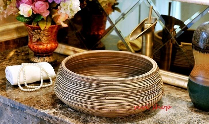 1220豪華洗面ボウルセット陶器洗面台 トイレ 手水鉢 手洗器 手洗い鉢 洗面器　蛇口 排水金具付き.