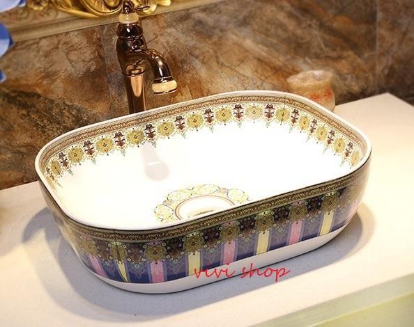 A0488031220豪華洗面ボウルセット陶器洗面台 トイレ 手水鉢 手洗器 手洗い鉢 洗面器　蛇口 排水金具付き.
