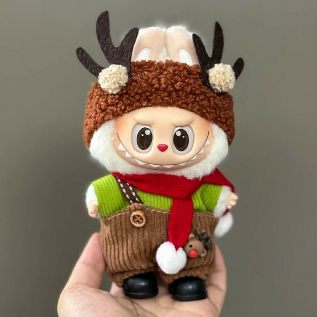 A066156LABUBUラブブ用ふわもこトナカイ帽子 サロペット クリスマス衣装　3点セット