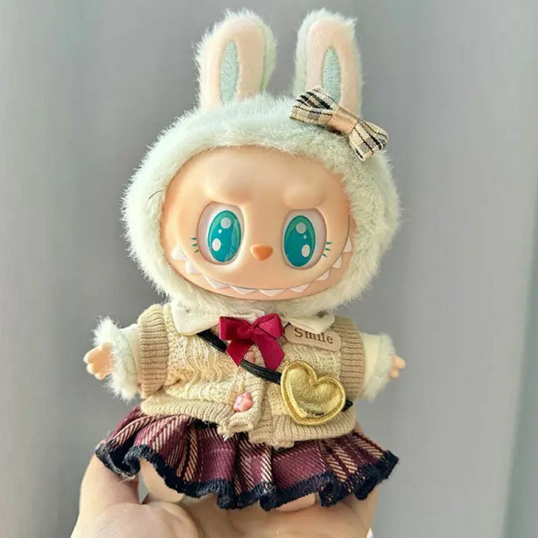 A066168Labubu ラブブぬいぐるみ服 学生風セーター スカートリボン付きコスチューム