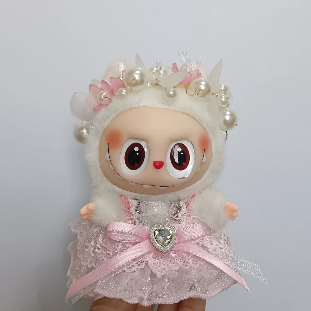 A066175ラブブ服 ぬいぐるみ用 ピンクドレス 花冠付き パール飾りお姫様風 コスチューム