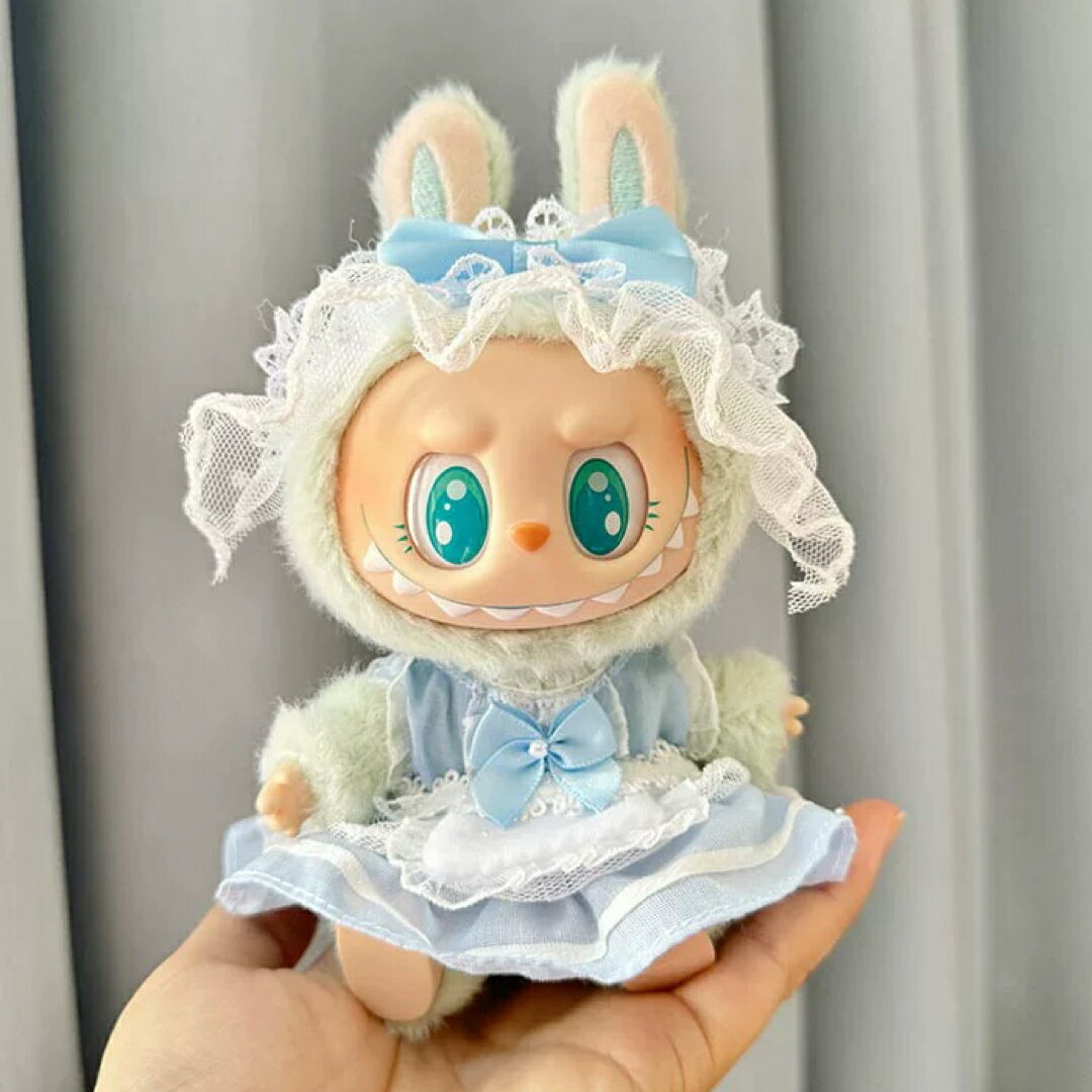 A066177ラブブ服 ぬいぐるみ用 ブルードレス レースリボン付き可愛い撮影衣装コスチューム