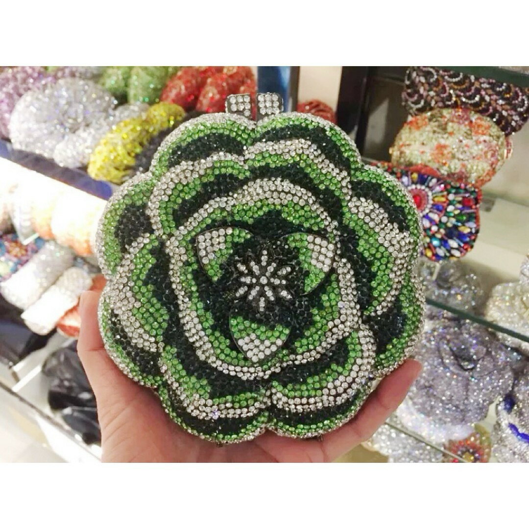 A066199高級感ジュエリー風ローズクラッチバッグラインストーン結婚式パーティーバッグ