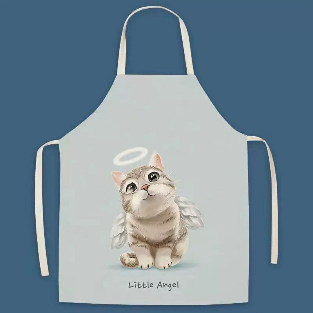 A066201天使の猫リトルエンジェル カフェエプロン 可愛い猫柄おしゃれ プレゼントにも最適