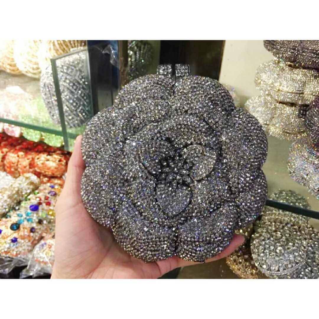 A066209高級感ジュエリー風ローズクラッチバッグラインストーン結婚式パーティーバッグ