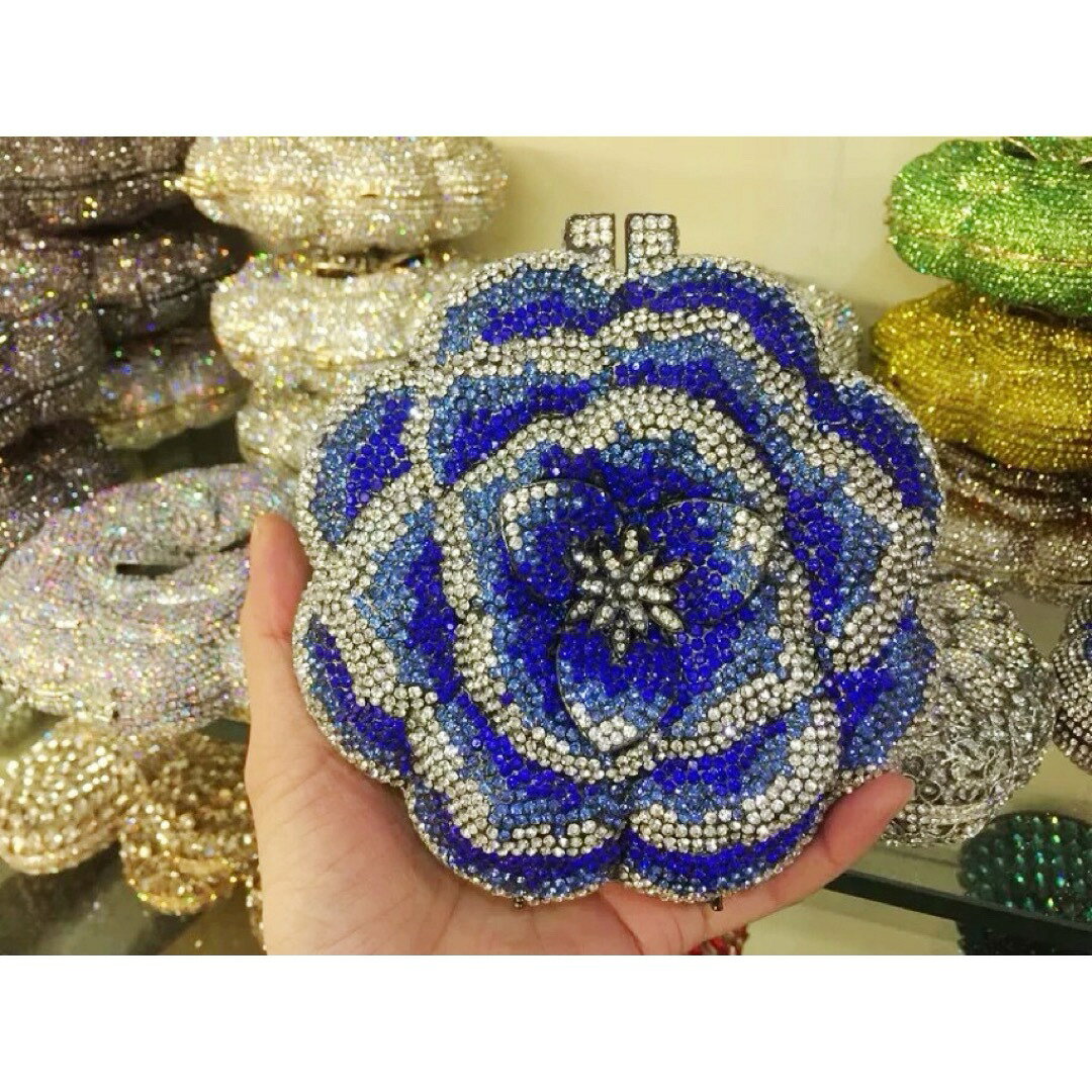 A066213高級感ジュエリー風ローズクラッチバッグラインストーン結婚式パーティーバッグ