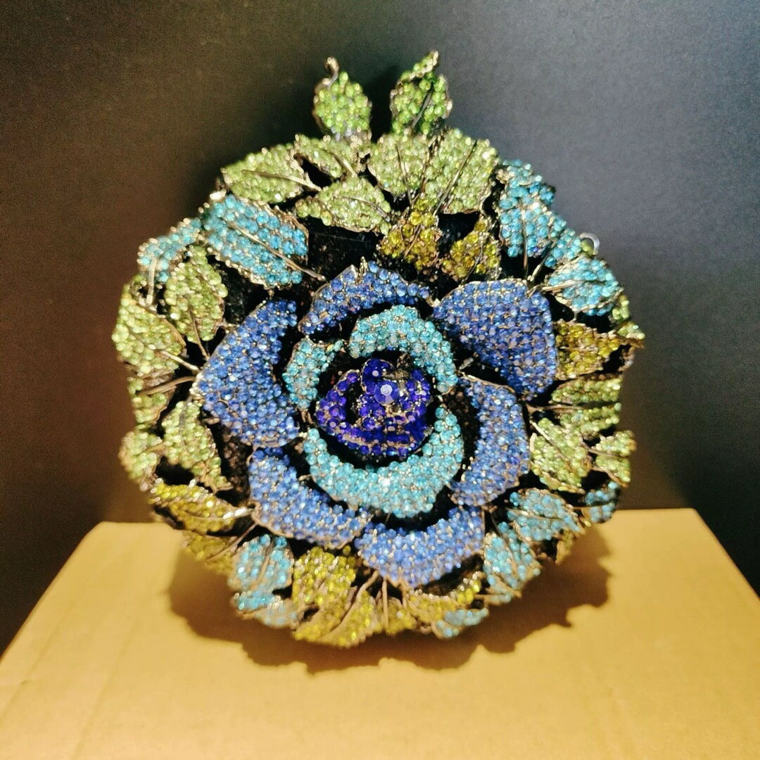 A066214高級感ジュエリー風ローズクラッチバッグラインストーン結婚式パーティーバッグ