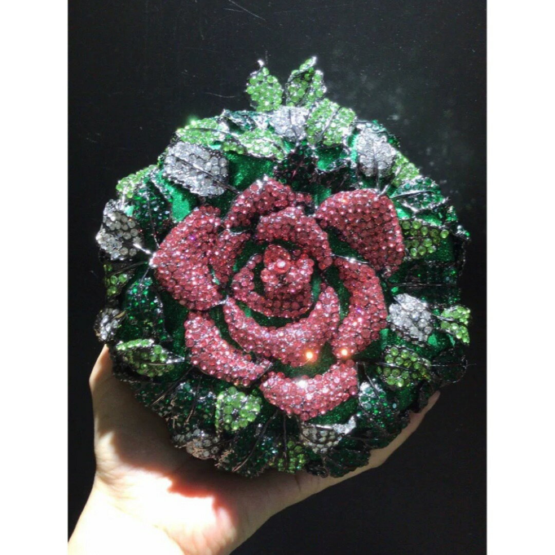 A066217高級感ジュエリー風ローズクラッチバッグラインストーン結婚式パーティーバッグ