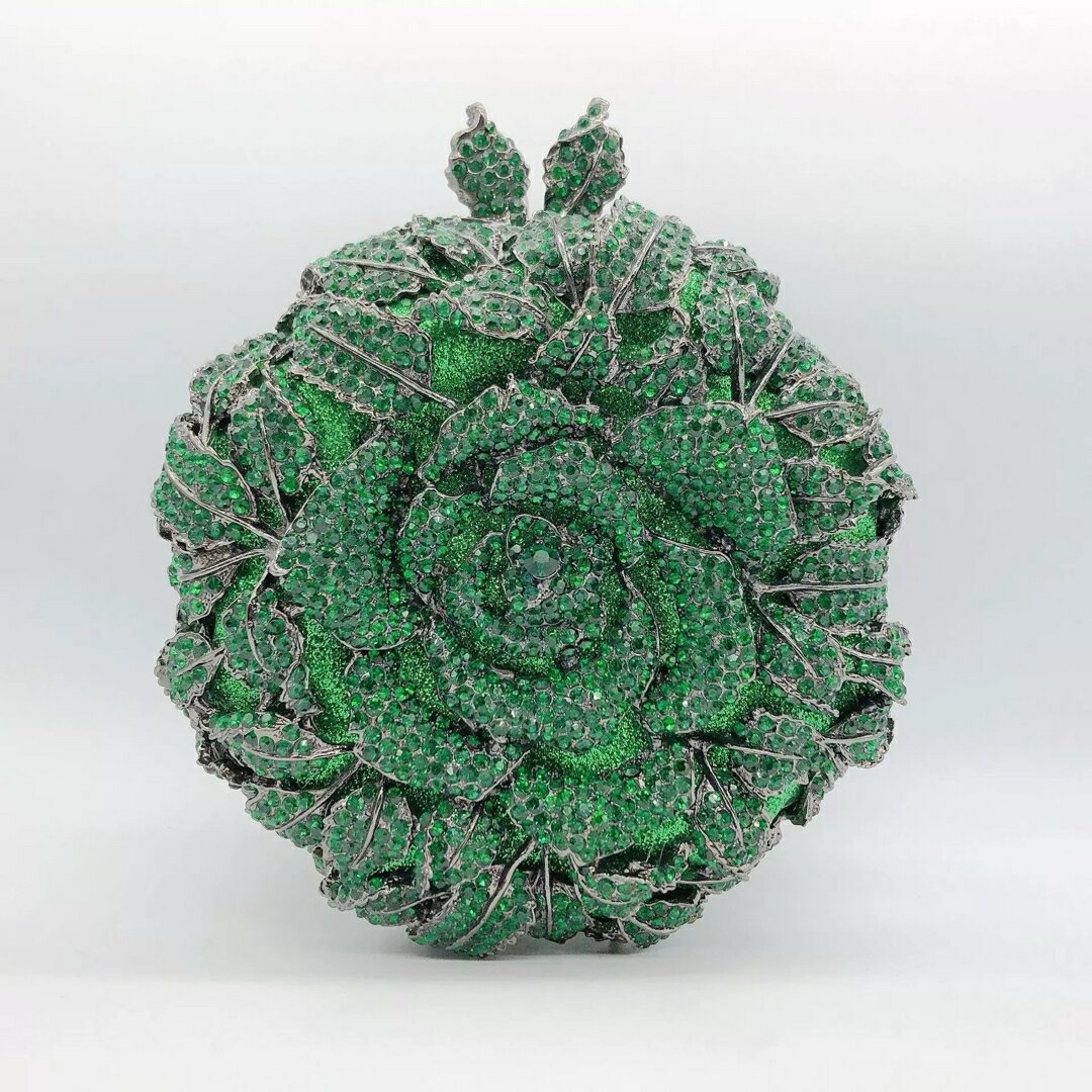 A066218高級感ジュエリー風ローズクラッチバッグラインストーン結婚式パーティーバッグ