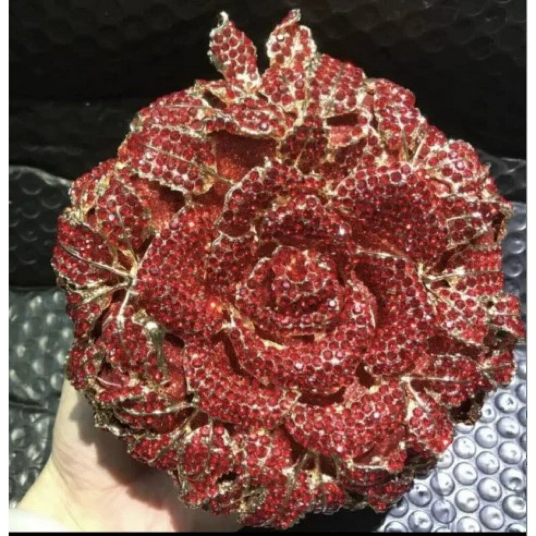 A066219高級感ジュエリー風ローズクラッチバッグラインストーン結婚式パーティーバッグ