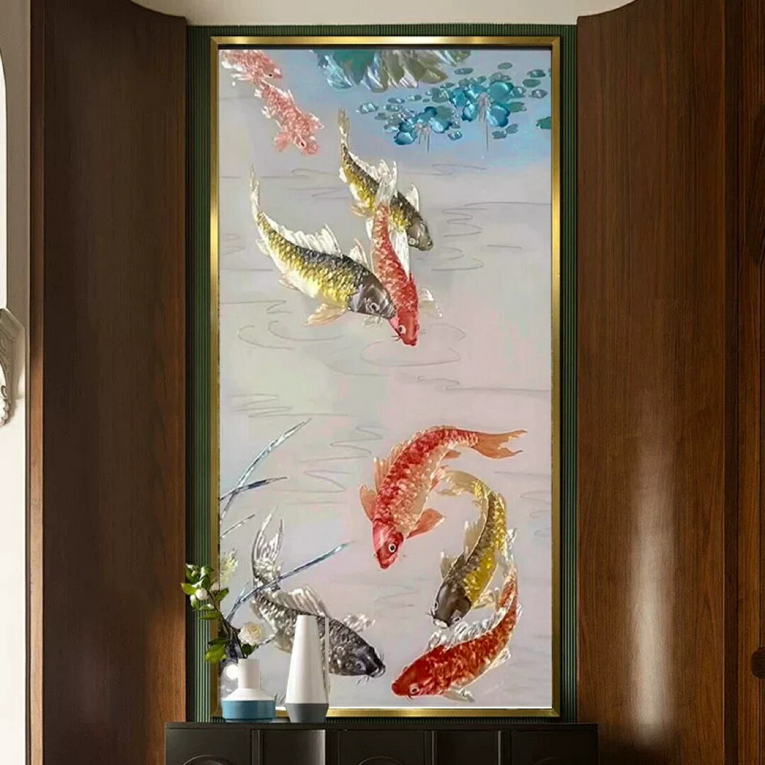 A066245琉璃彩ガラス琺瑯彩 エナメル工芸品 高級感琺瑯飾り絵 玄関 壁掛け 琺瑯絵美術品(3)