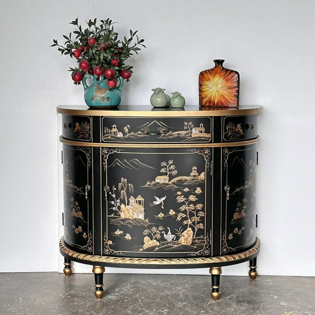 A066258アンティーク風 手描きキャビネット高級収納ロココ調コンソールチェスト玄関家具