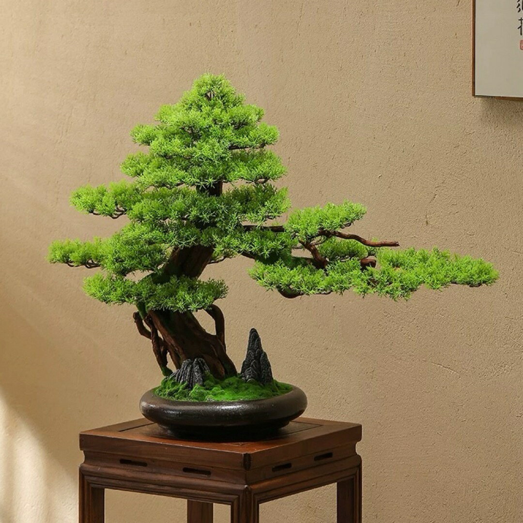 A066321インテリアグリーン 高級模造迎客松盆栽 置物 禅意迎客松盆栽装飾品 人工観葉植物