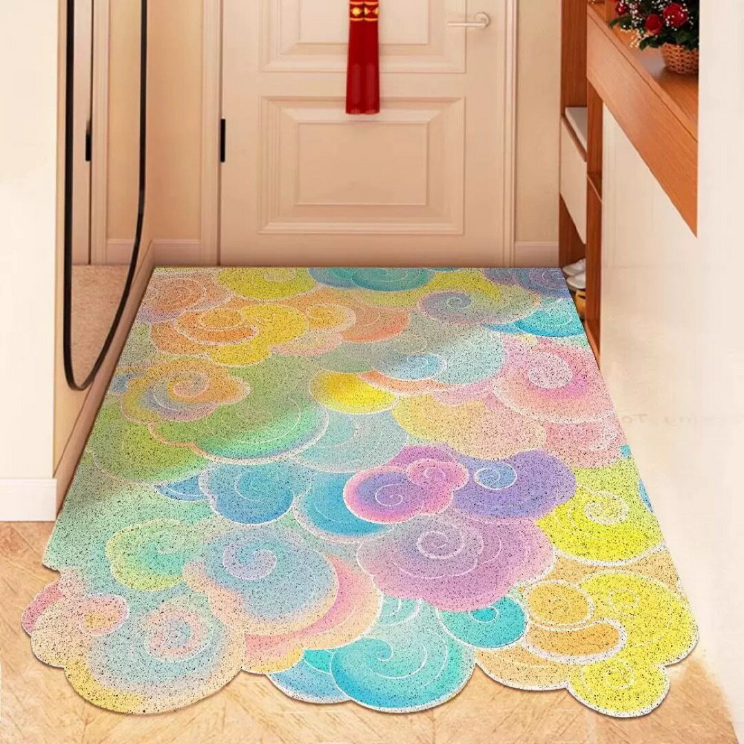 A066376レインボーカラー雲柄ラグマット泥落とし 洗える 玄関マット屋外 屋内 カーペット