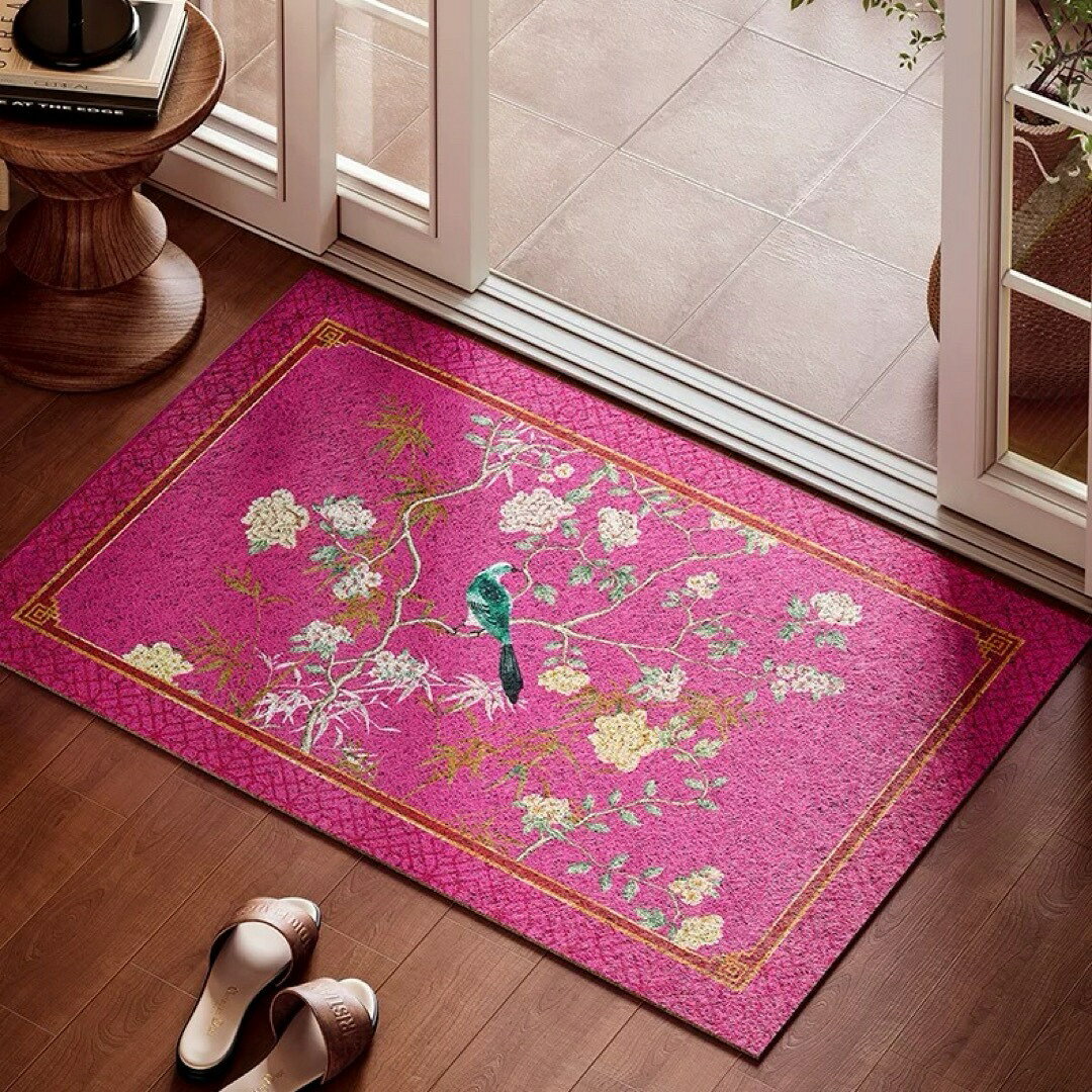 A066379和風花鳥モチーフ ラグマット 泥落とし 洗える 玄関マット屋外 屋内 カーペット