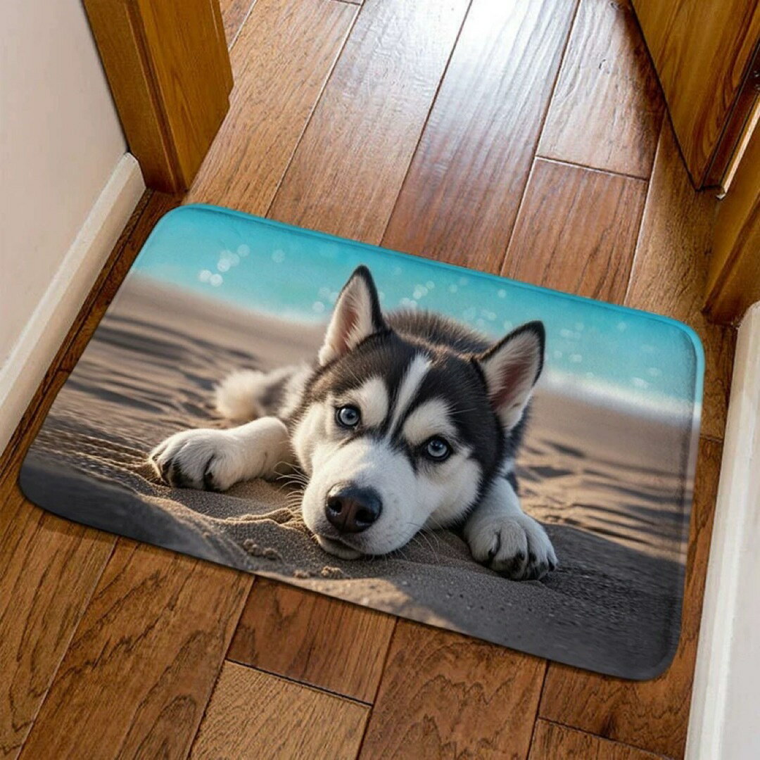 A066392犬柄ラグカーペット ラグマット 40x60cm玄関マット ハスキー犬雑貨