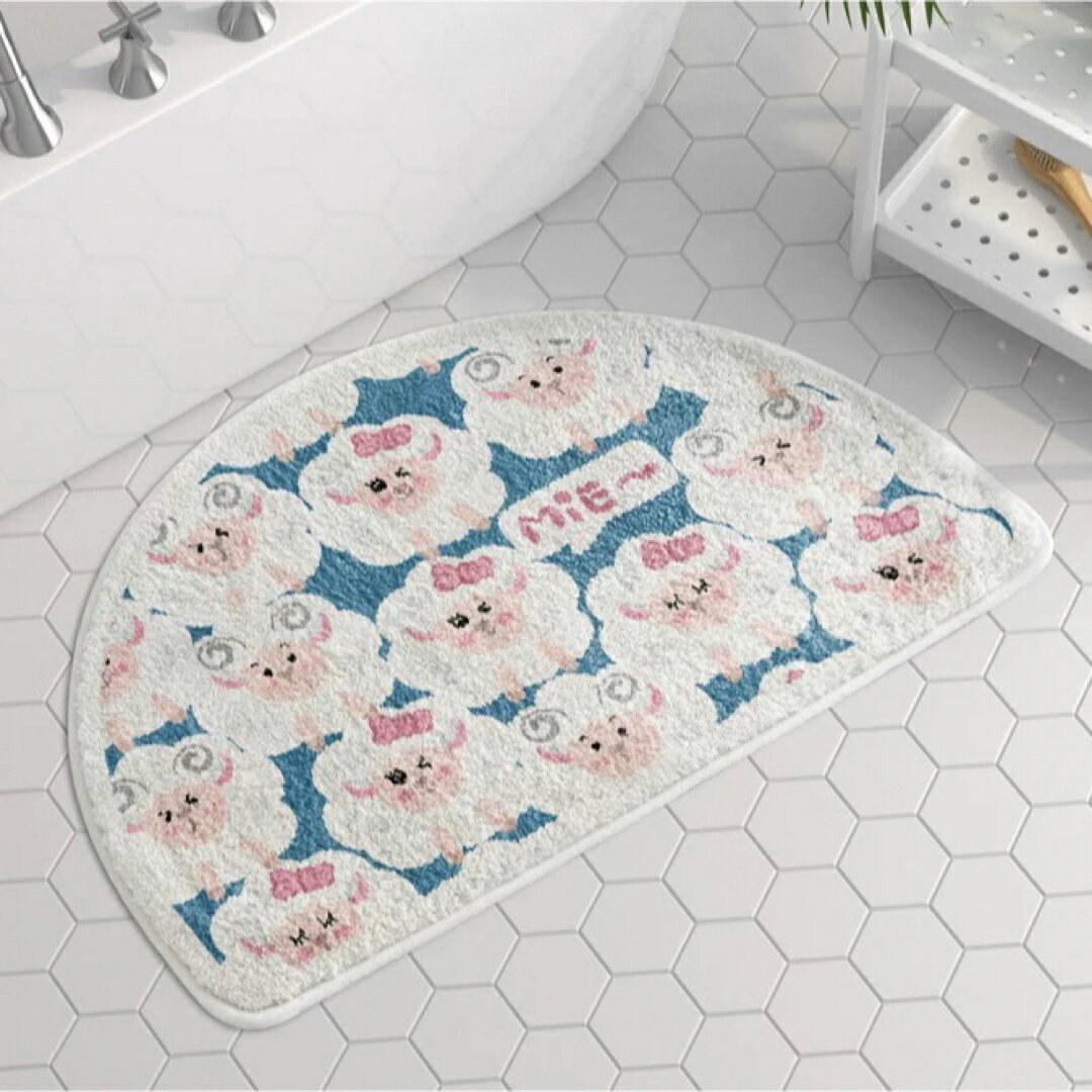 A066518羊柄 バスマット半円形 吸水 滑り止め丸洗い可能 洗面所 玄関マット　インテリア