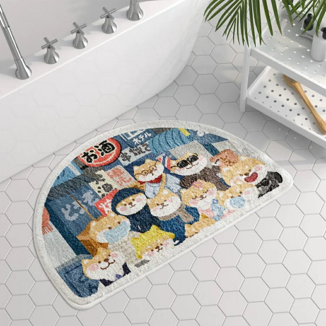 A066522猫柄 バスマット半円形 吸水 滑り止め丸洗い可能 洗面所 玄関マット　インテリア