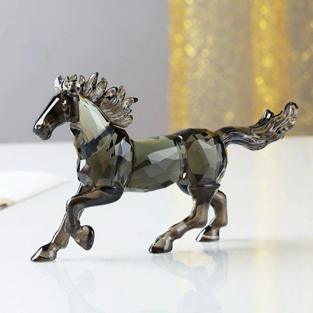 A066553高級水晶 馬 置物 黒 ブラック オニキス調 風水 開運 金運 水晶オブジェ