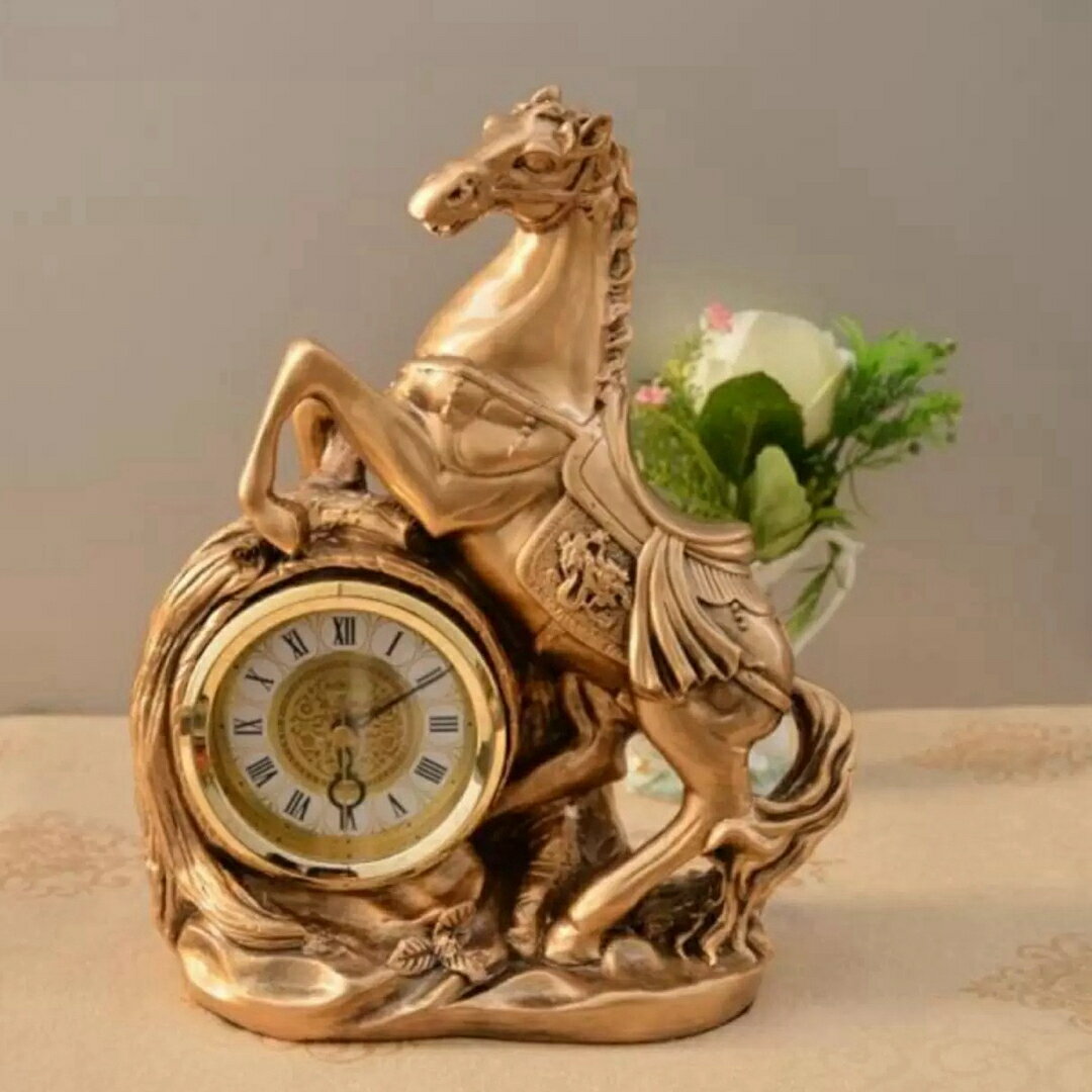 A066566馬うま置時計 アンティーク風 勢いのあるデザイン 開運 風水 インテリア置物