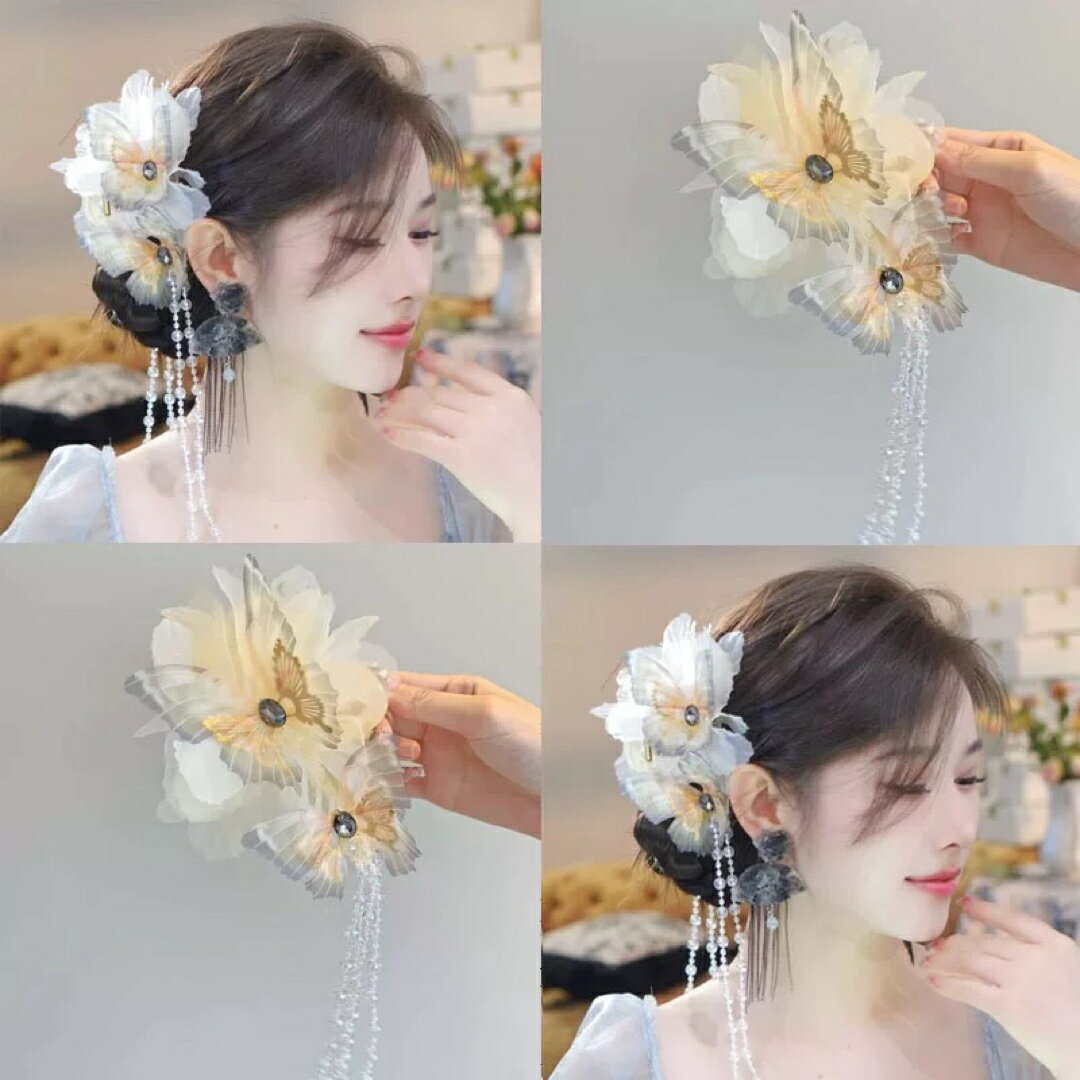 A066711華やかフラワー髪飾り 和装洋装兼用 パール飾り付きヘアアクセサリー結婚式 成人式