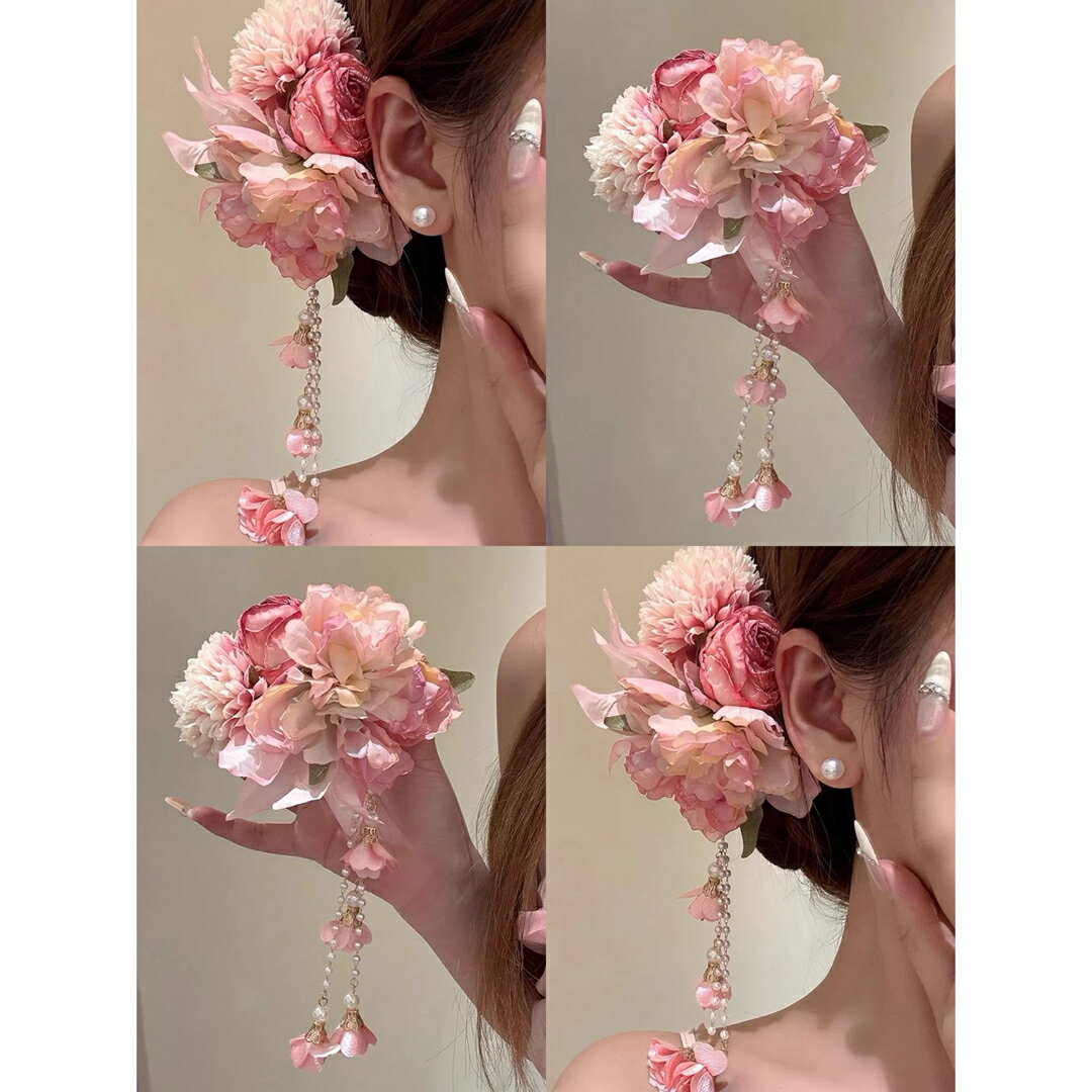 A066737和装 髪飾り フラワー ヘアアクセサリー パール揺れる成人式卒業式 結婚式 浴衣