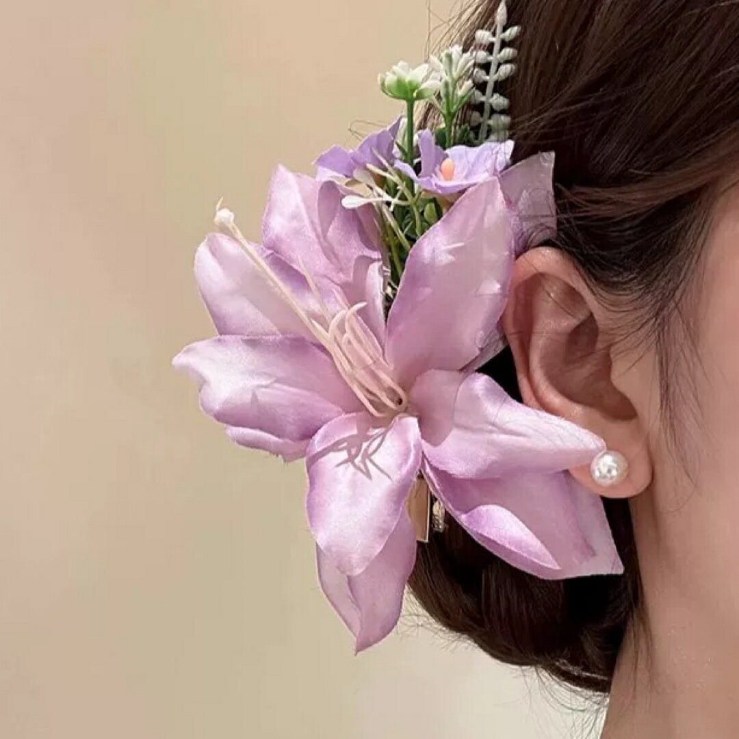 A066748ピンク 花 ヘアクリップ 髪飾り 韓国風 上品おしゃれ可愛い 結婚式 パーティー