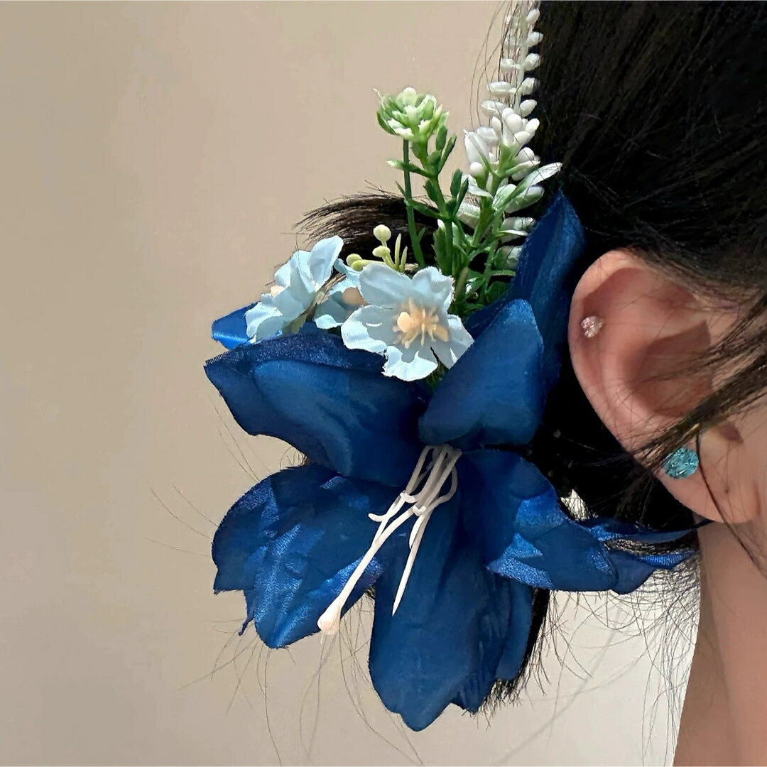 A066751青花 フラワー ヘアクリップ 髪飾り 韓国風 上品 おしゃれ 結婚式 パーティー