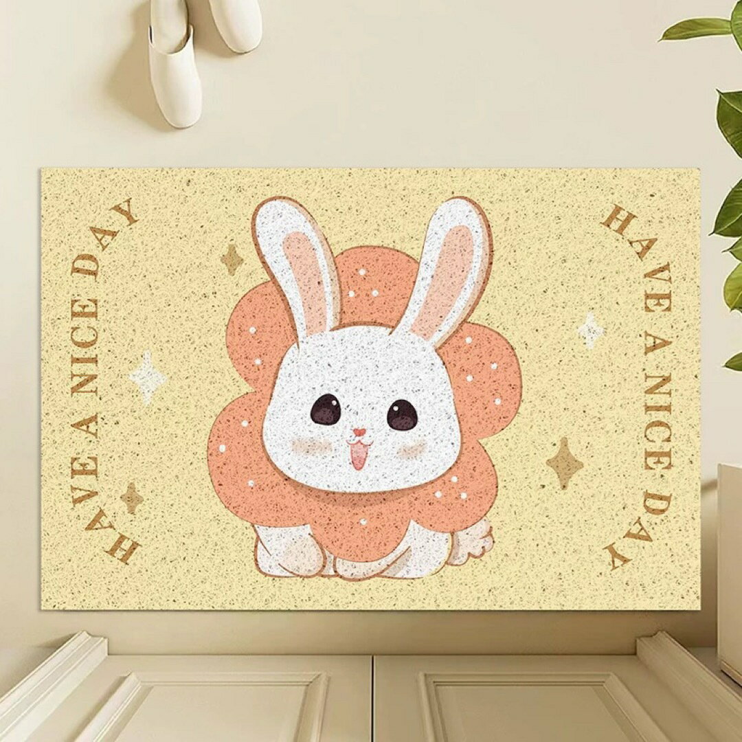 A066841兎柄ラグマット 泥落とし 洗える 玄関マット 屋外 屋内 カーペット うさぎ雑貨