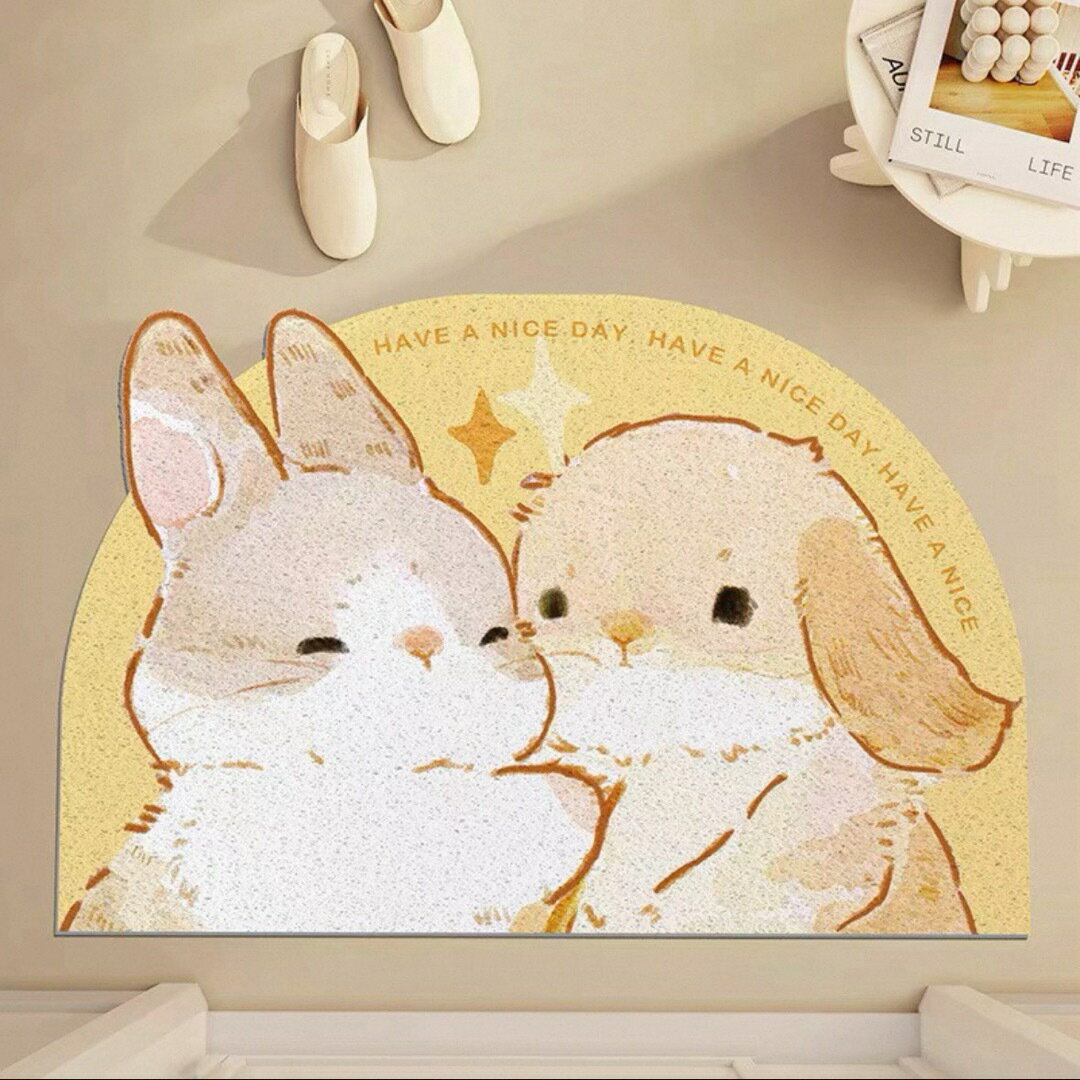 A066844兎柄ラグマット 泥落とし 洗える 玄関マット 屋外 屋内 カーペット うさぎ雑貨