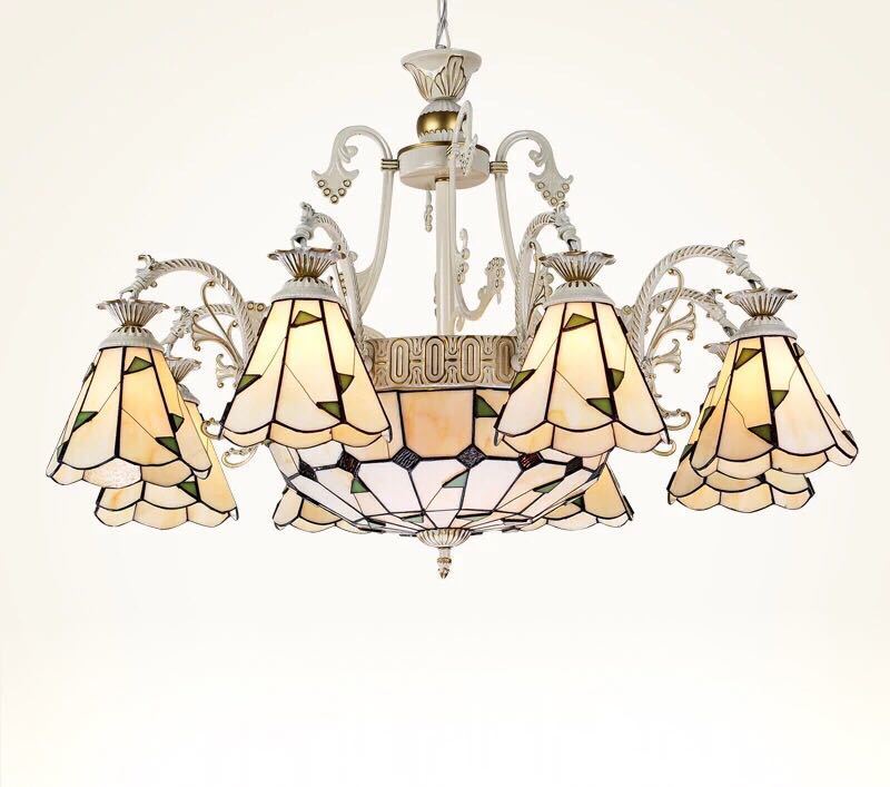 A024552ステンドグラス ペンダントライト豪華天井照明ステンドグラスランプ ガラス工芸品 11灯 電源直結タイプ