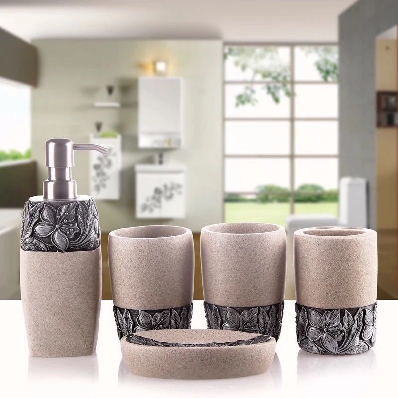 A029748バスルームセット 5点セット ソープディスペンサー 歯ブラシスタンド 石鹸置き コップ .洗面用具