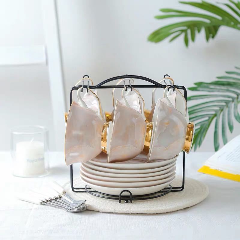 A055108ティー・コーヒーカップセット カップ＆ソーサー6客セット 陶磁器ティーセット