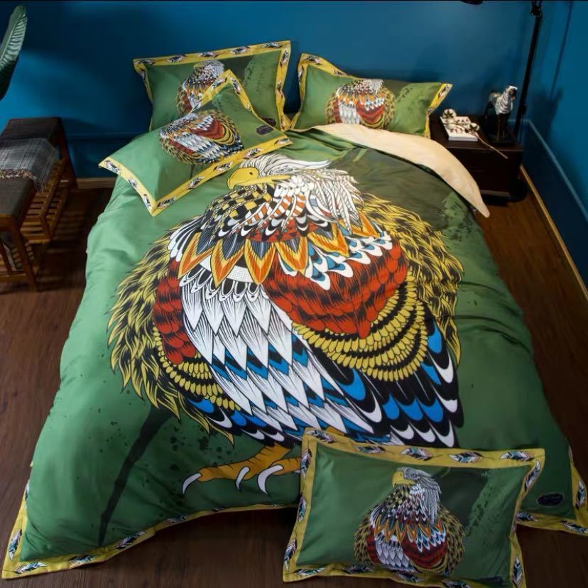 ワイドダブル ベッド用品4点セット ．寝具 ボックスシーツ　枕カバー掛け布団カバー ベッドカバー