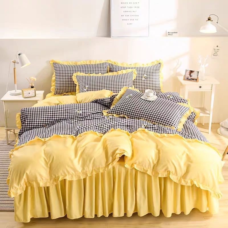 A020162ワイドダブル ベッド用品4点セット． 寝具 ボックスシーツ　枕カバー掛け布団カバー ベッドカバー