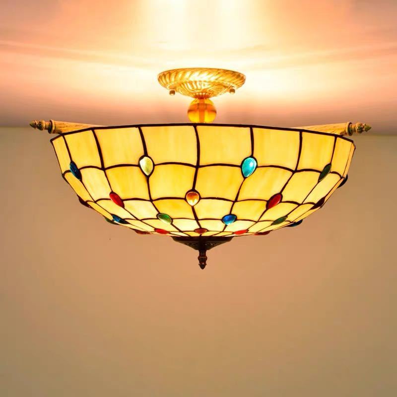 A027751ステンドグラス．ペンダントライト豪華天井照明ステンドグラスランプ ガラス工芸品 電源直結タ..